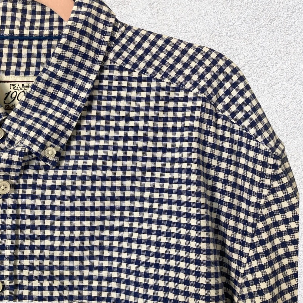 Jos‎ A Bank 1905 Dress Shirt XL Navy Gingham Cotton Long Sleeve Button Down
